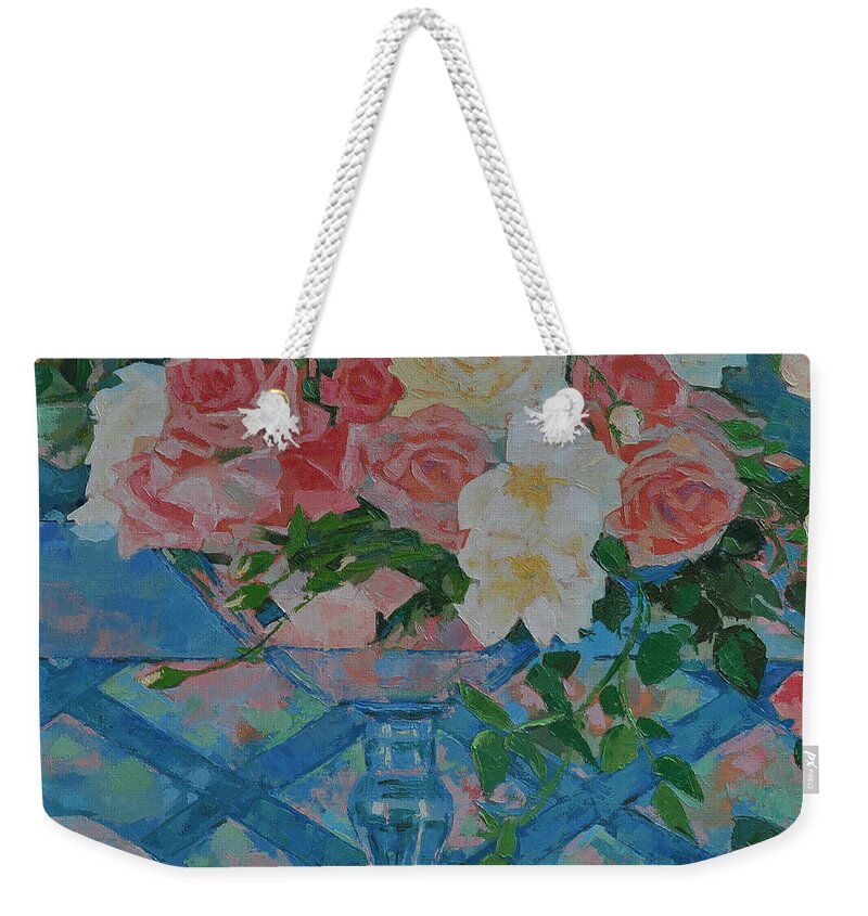 Roses Weekender Tote Bag featuring the painting Roses by Iliyan Bozhanov
