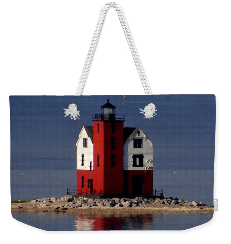 Round Island Lighthouse Weekender Tote Bag featuring the photograph Round Island Lighthouse in the Morning by Keith Stokes