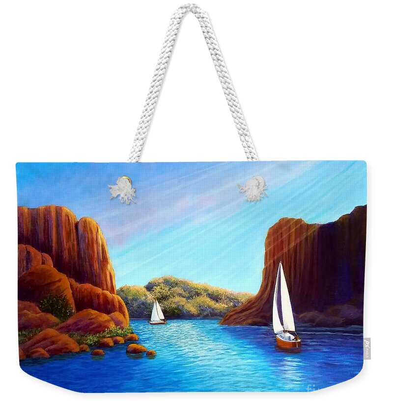 'round Weekender Tote Bag featuring the painting Round the Bend by Sarah Irland