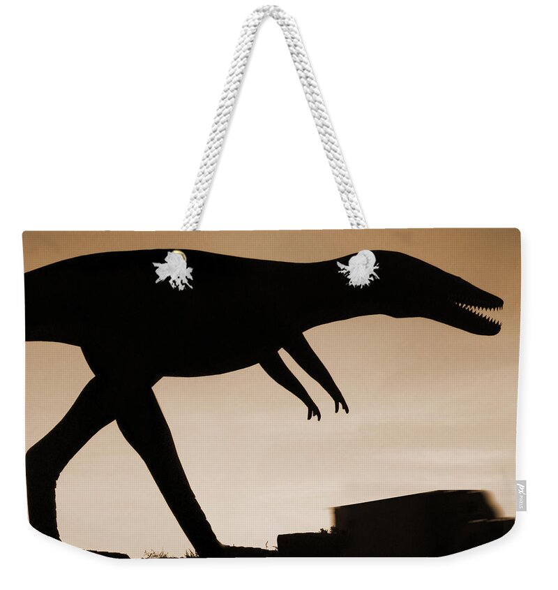 Travel Weekender Tote Bag featuring the photograph Route 66 - Lost Dinosaur by Mike McGlothlen
