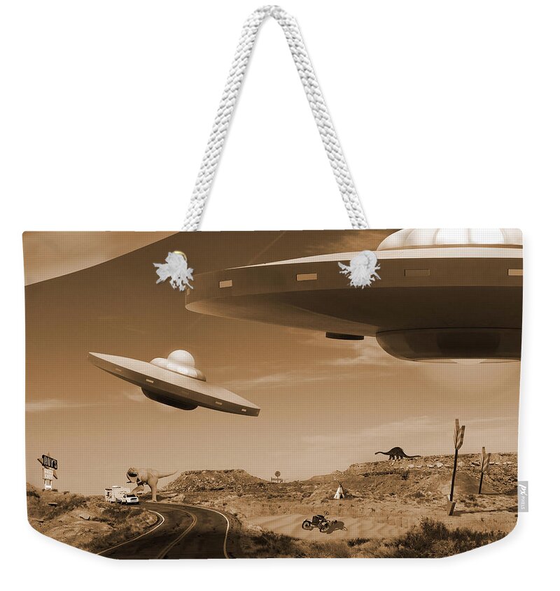 Spacecrafts Weekender Tote Bag featuring the photograph Route 66 - You Never Know . . . by Mike McGlothlen