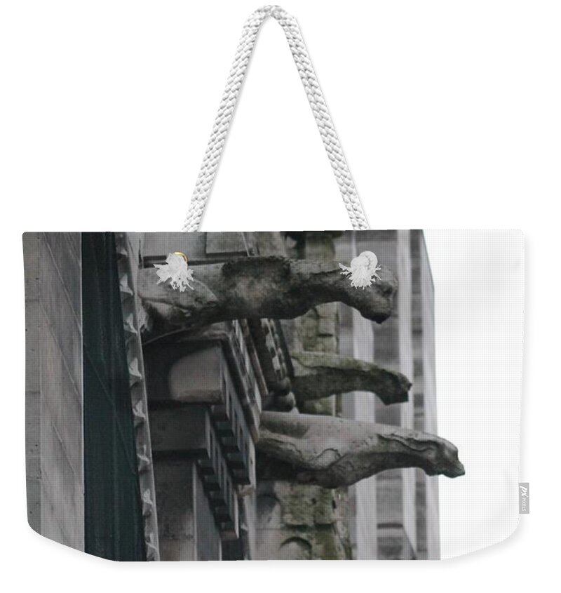 Gargoyles Weekender Tote Bag featuring the photograph Row of gargoyles by Christopher J Kirby