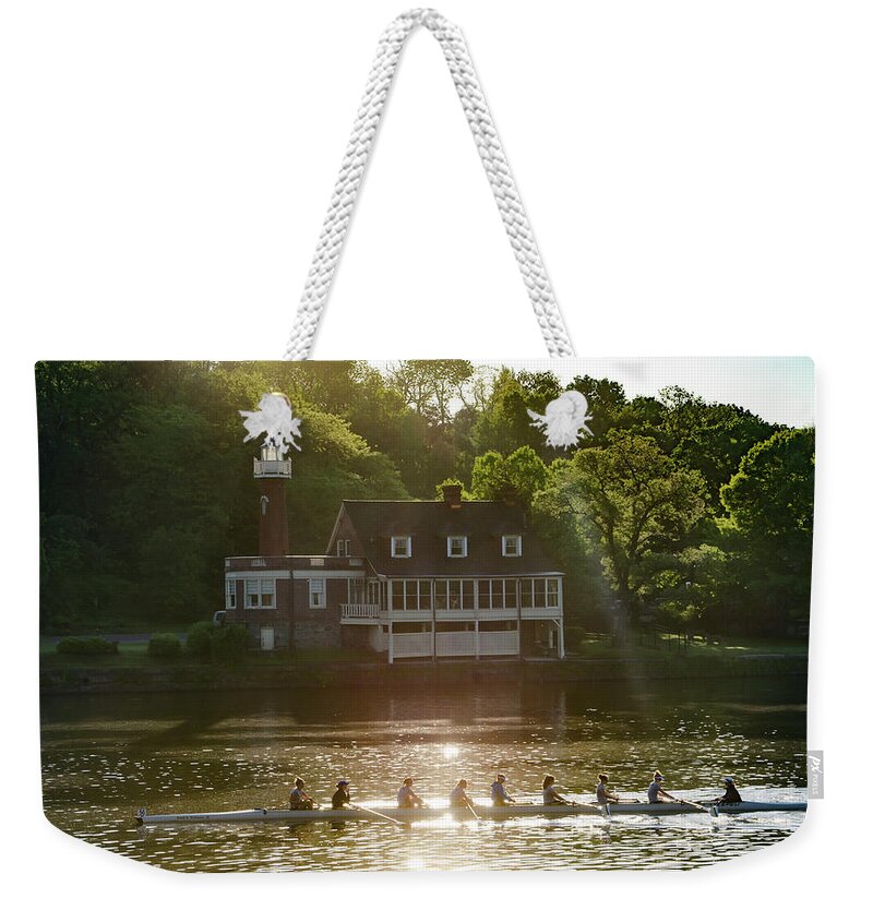 Rowing Weekender Tote Bag featuring the photograph Rowing in Front of Segley Club by Bill Cannon