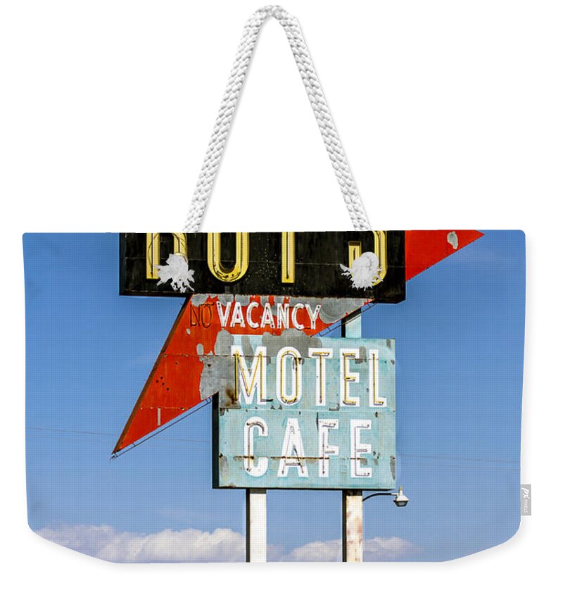 Amboy Weekender Tote Bag featuring the photograph Roys Motel ande Cafe by Denise Dube