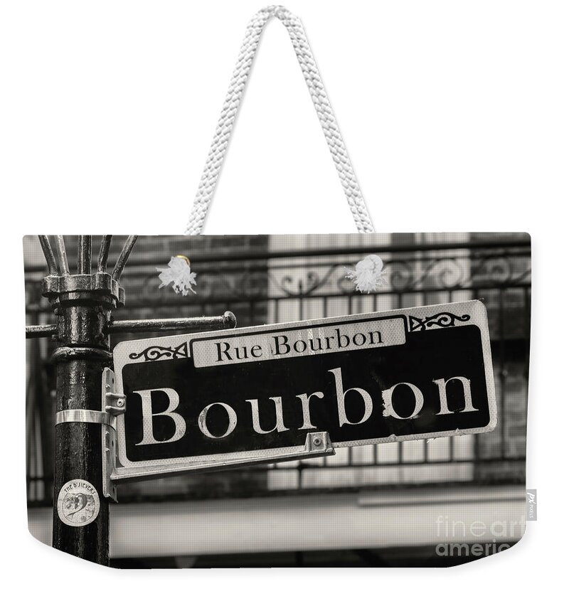 B+w Weekender Tote Bag featuring the photograph Rue Bourbon by Jerry Fornarotto