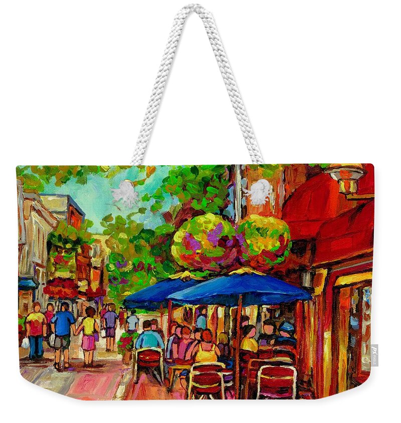 Rue Prince Arthur Montreal Weekender Tote Bag featuring the painting Rue Prince Arthur Montreal by Carole Spandau