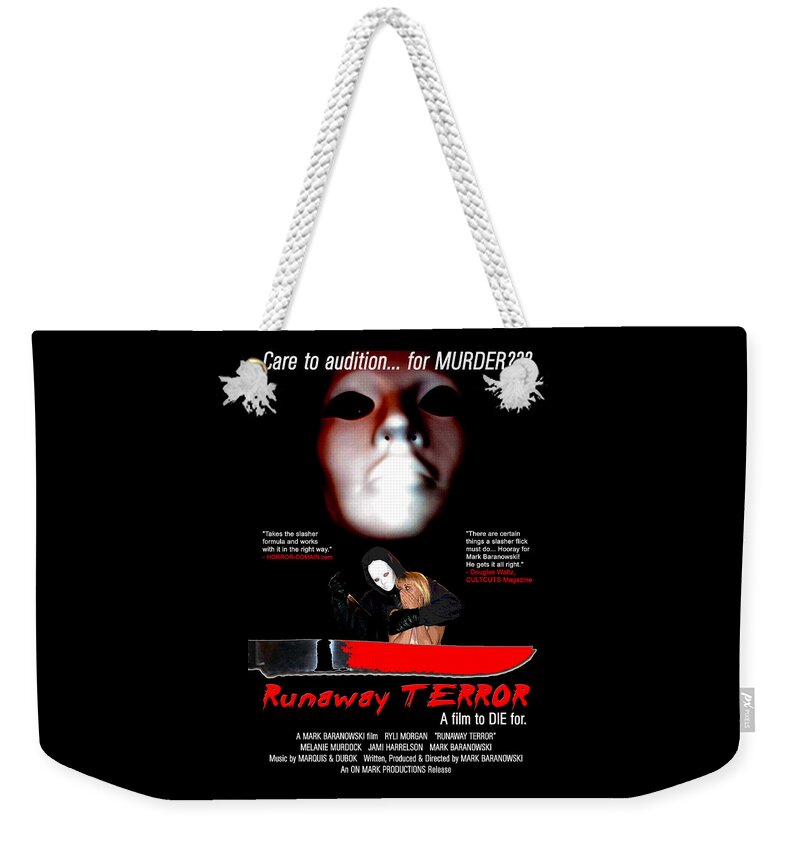 Movie Weekender Tote Bag featuring the digital art Runaway Terror Poster by Mark Baranowski