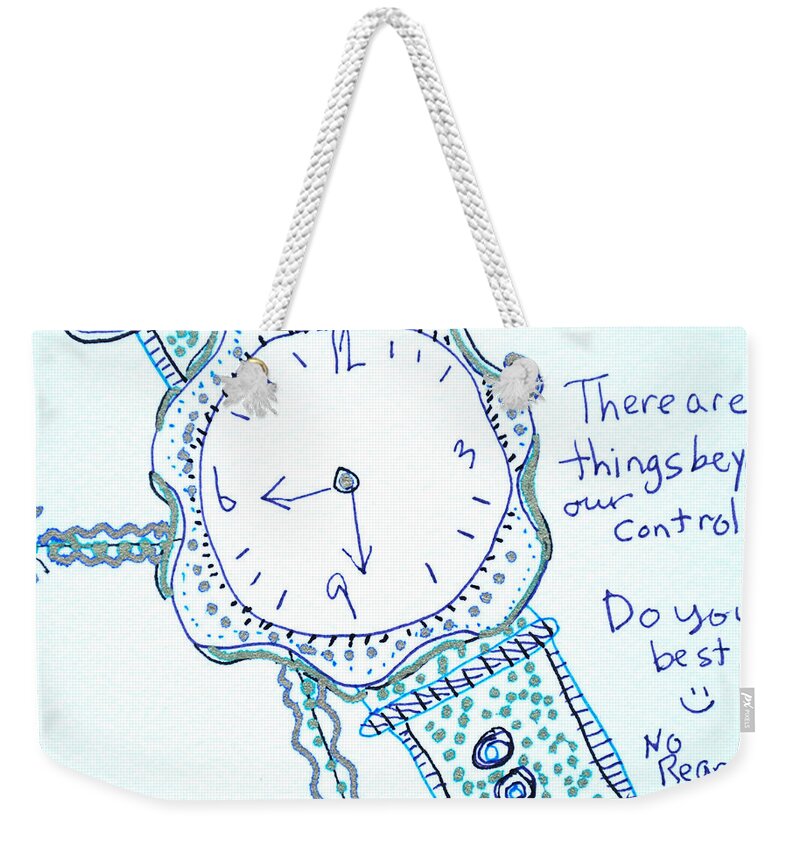 Zentangle Weekender Tote Bag featuring the drawing On Time by Carole Brecht