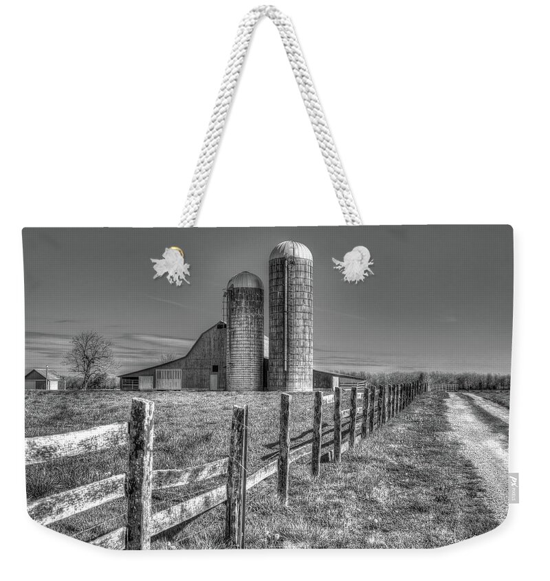 Reid Callaway Rural America 2 Weekender Tote Bag featuring the photograph Rural America 2 Barn and Silos Tennessee by Reid Callaway