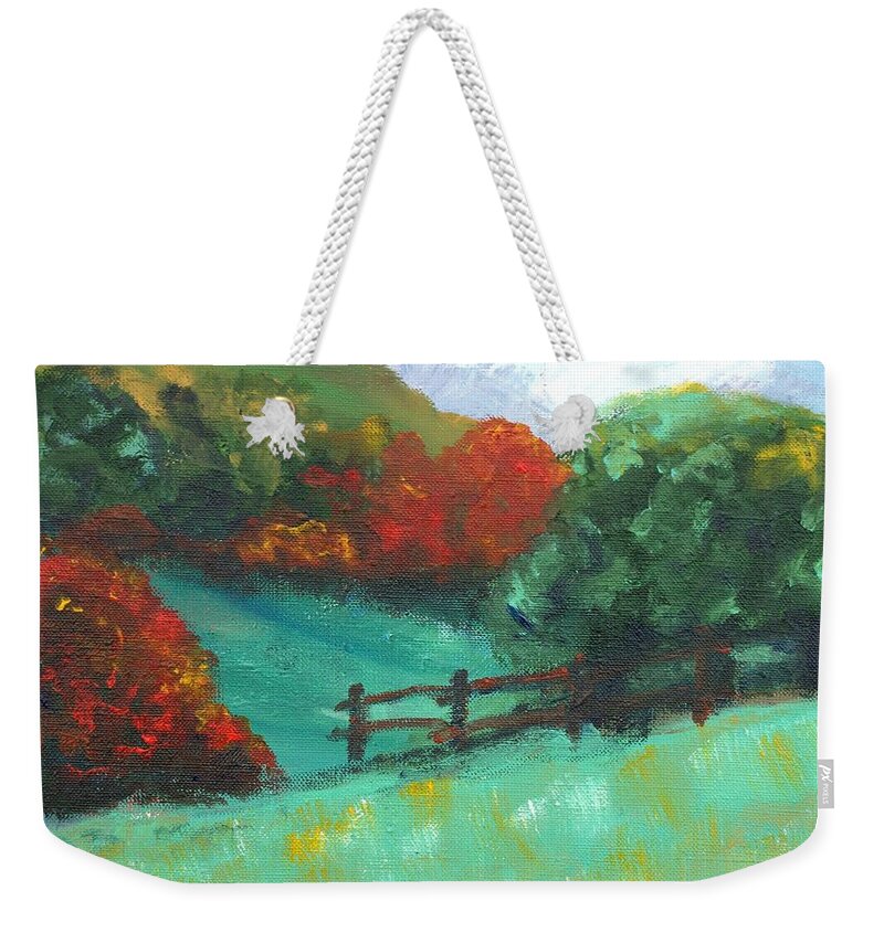 Abstract Landscape Weekender Tote Bag featuring the painting Rural Autumn Landscape by Lidija Ivanek - SiLa
