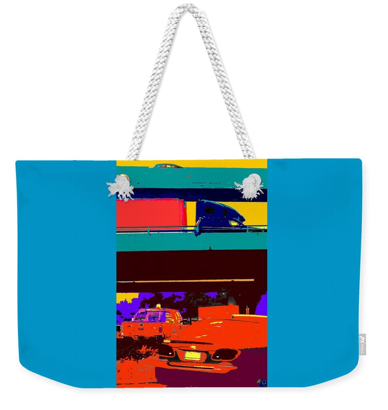 Cars Weekender Tote Bag featuring the digital art Rushing To Nowhere by Ian MacDonald