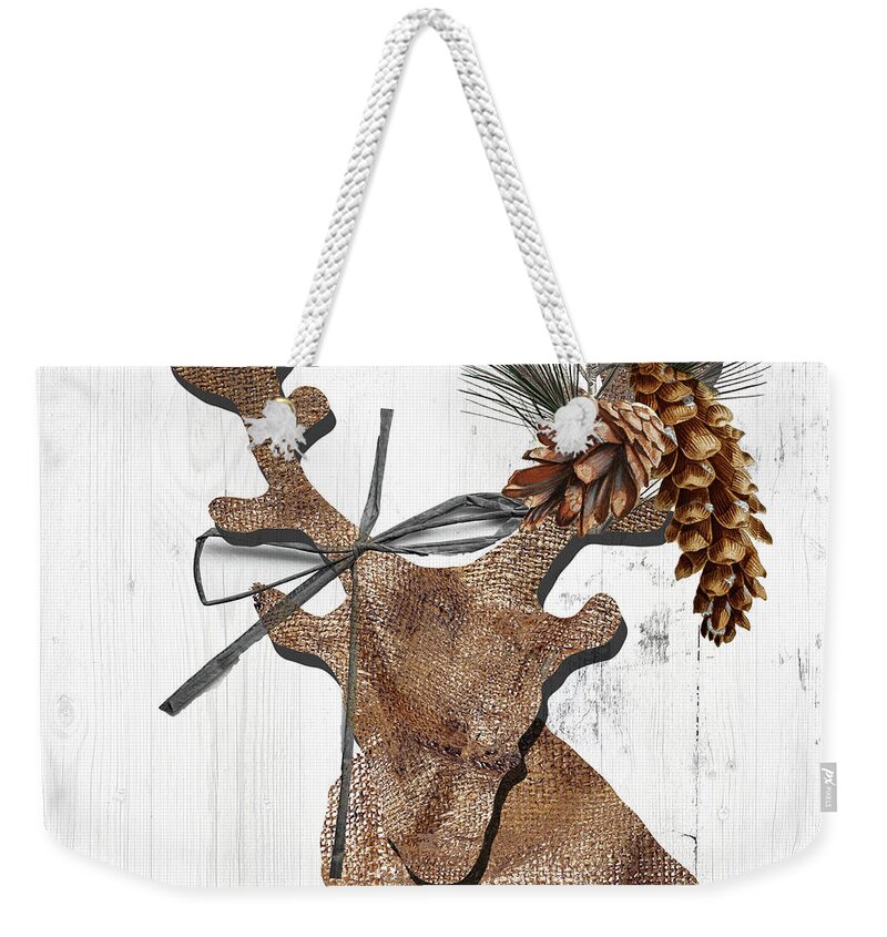 Deer Weekender Tote Bag featuring the painting Rustic Winter Deer by Mindy Sommers