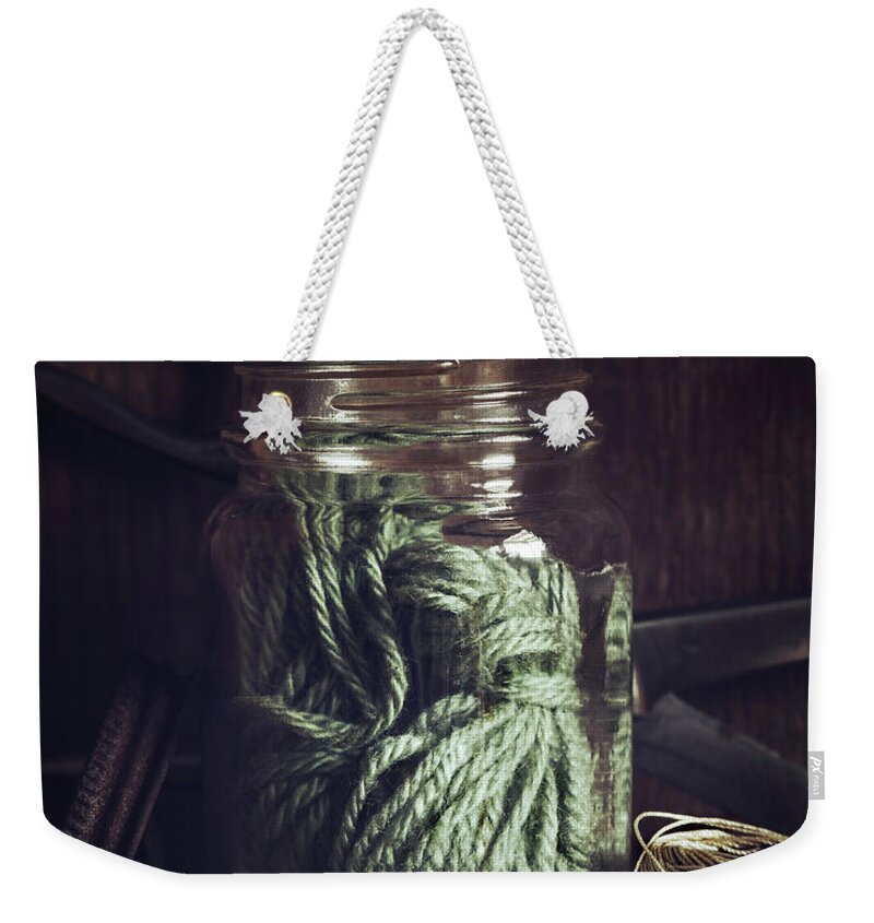 Jar Weekender Tote Bag featuring the photograph Rustic Green by Amy Weiss