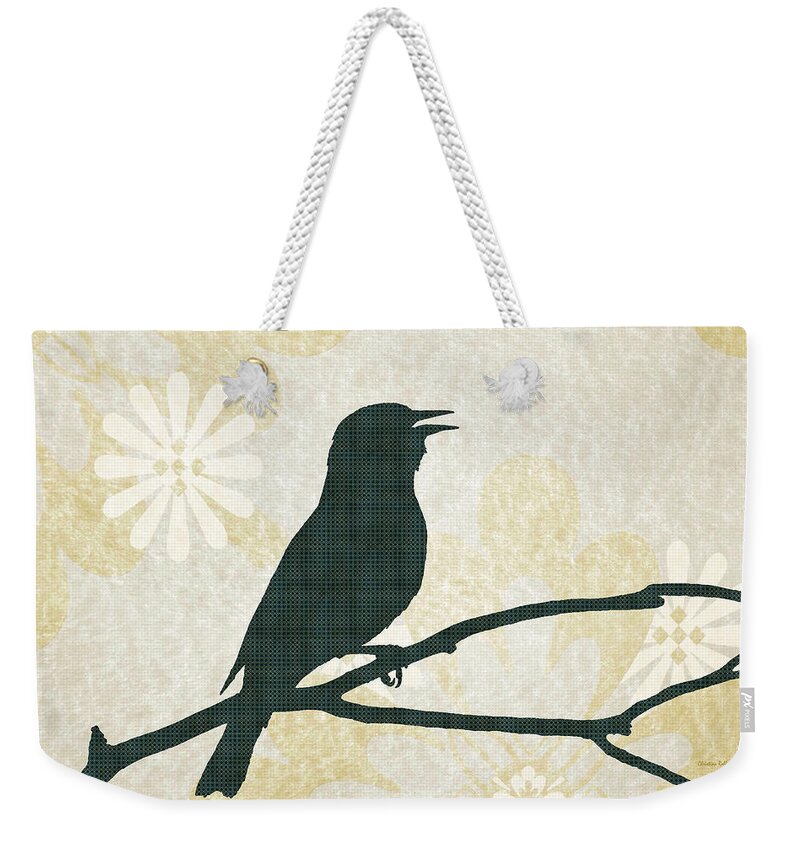Bird Silhouette Weekender Tote Bag featuring the mixed media Rustic Green Bird Silhouette by Christina Rollo