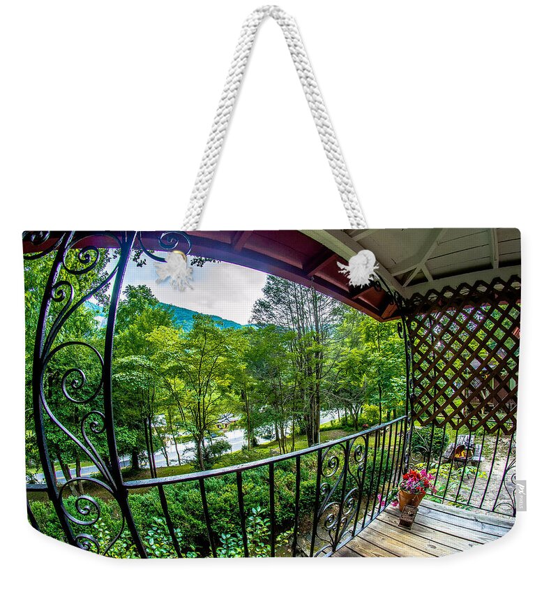 Cabin Weekender Tote Bag featuring the photograph Rustic old cabin in the mountains by Alex Grichenko