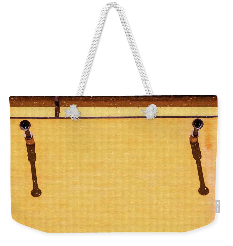 David Letts Weekender Tote Bag featuring the painting Rustic Water Drain Pipes by David Letts