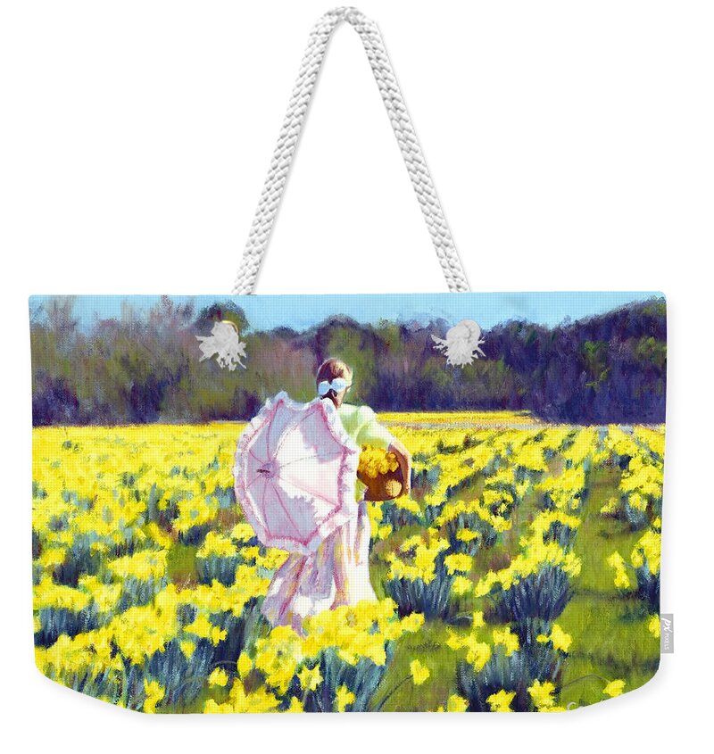 Daffodil Weekender Tote Bag featuring the painting Rustling the Daffodils by Candace Lovely