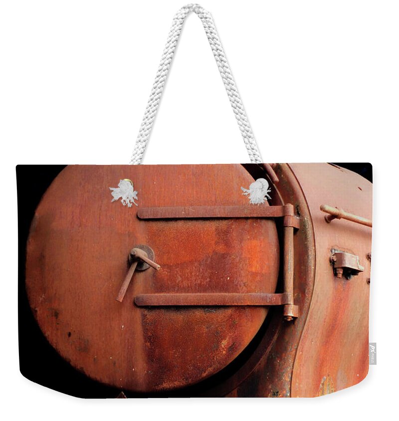 Locomotive Weekender Tote Bag featuring the photograph Rusty Abandoned Steam Locomotive by Philip Openshaw