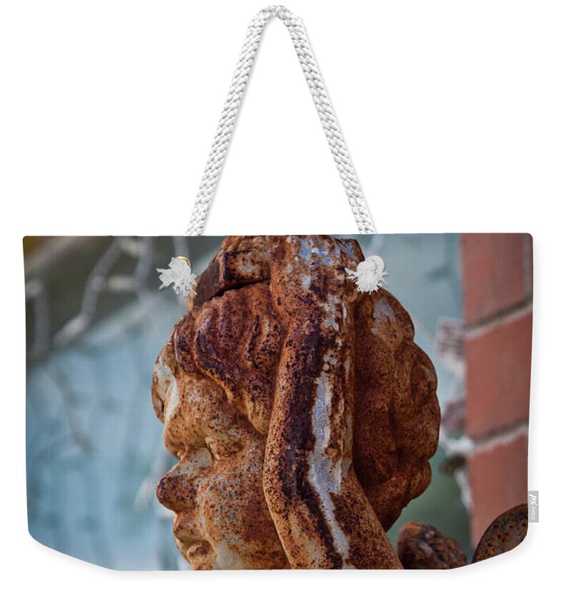 Rusty Angel Weekender Tote Bag featuring the photograph Rusty Angel by Linda Unger