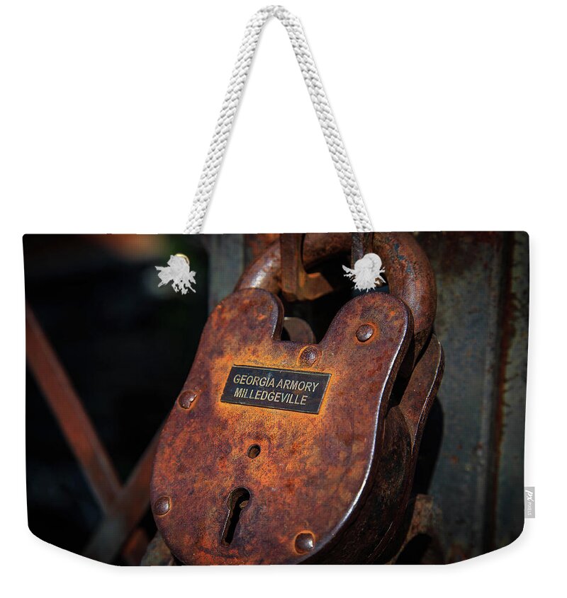 Rusty Lock Weekender Tote Bag featuring the photograph Rusty Lock by Doug Camara