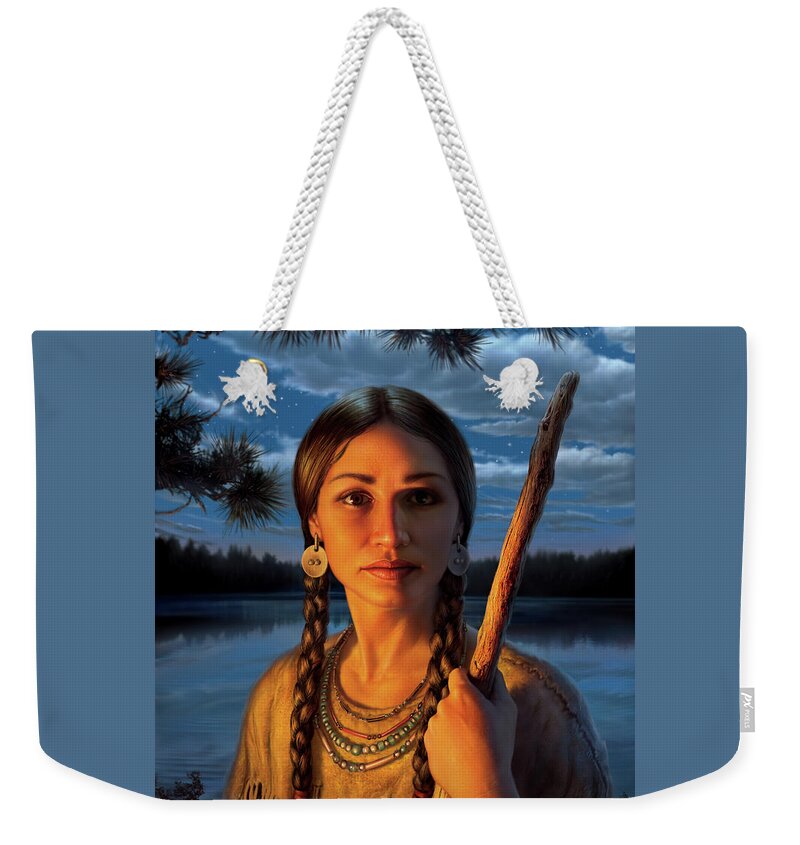 Sacagawea Weekender Tote Bag featuring the digital art Sacagawea by Mark Fredrickson