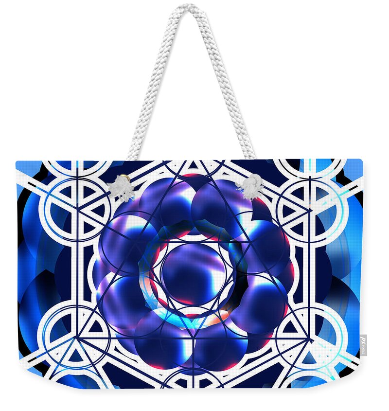 Sacred Weekender Tote Bag featuring the digital art Sacred Geometry Blue Shapes Background by Laura Haro
