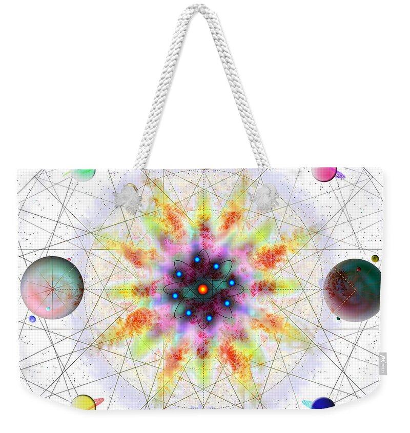 Geometry Weekender Tote Bag featuring the digital art Sacred Planetary Geometry - Red Atom Light by Iowan Stone-Flowers