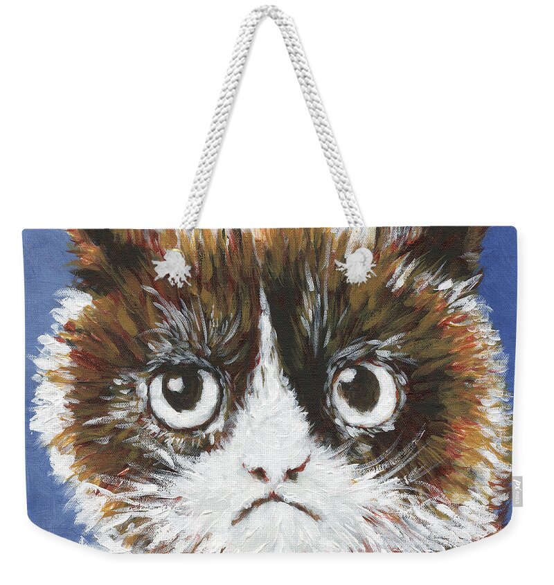 Sad Animal Weekender Tote Bag featuring the painting Sad Cat by Stan Kwong