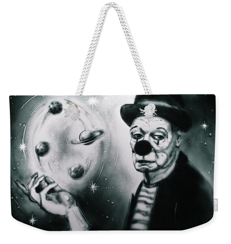 Clown Weekender Tote Bag featuring the drawing Sadness of Creator by Elena Vedernikova
