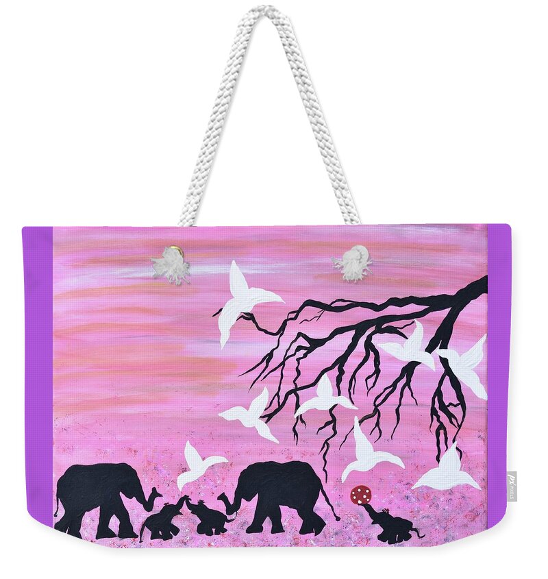 Safari Pink Painting Elephants Nursery Wall Art Weekender Tote Bag
