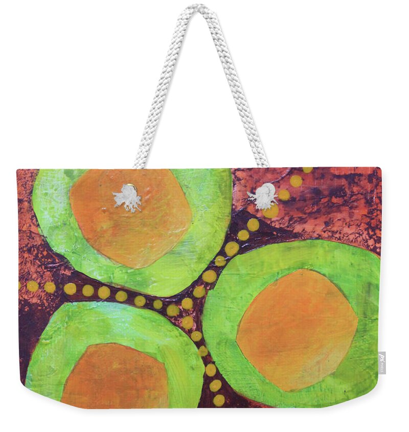 Orange Weekender Tote Bag featuring the mixed media Safe Zones by April Burton