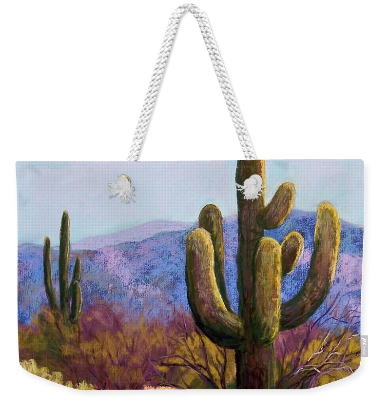 Saguaro Weekender Tote Bag featuring the pastel Saguaro by Candy Mayer