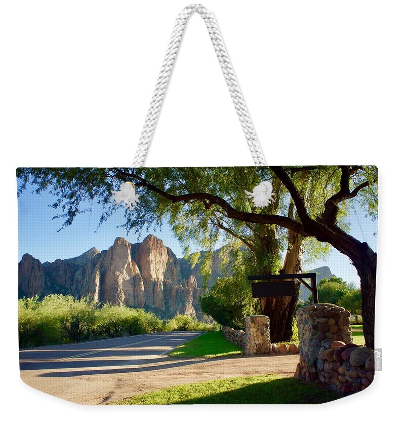 Arizona Weekender Tote Bag featuring the photograph Saguaro Lake Ranch by Barbara Zahno
