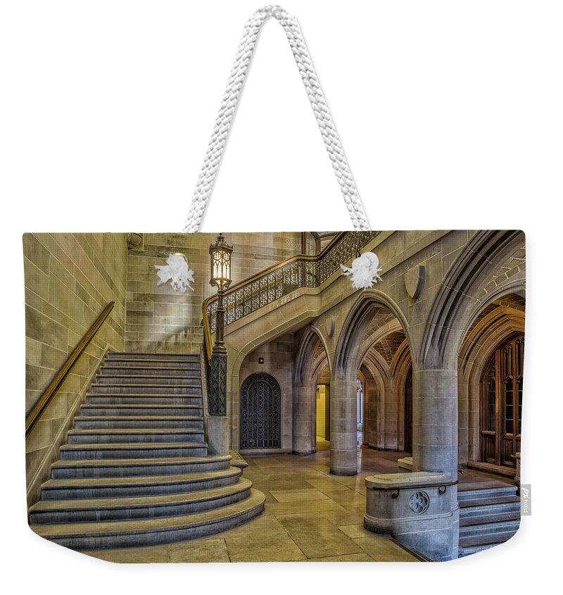 University Of Chicago Weekender Tote Bag featuring the photograph Saieh Hall Staircase by Lindley Johnson