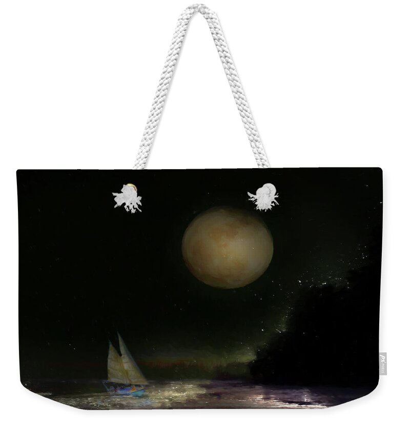 Moon Weekender Tote Bag featuring the digital art Sail Away on a Moonbeam by Jolynn Reed
