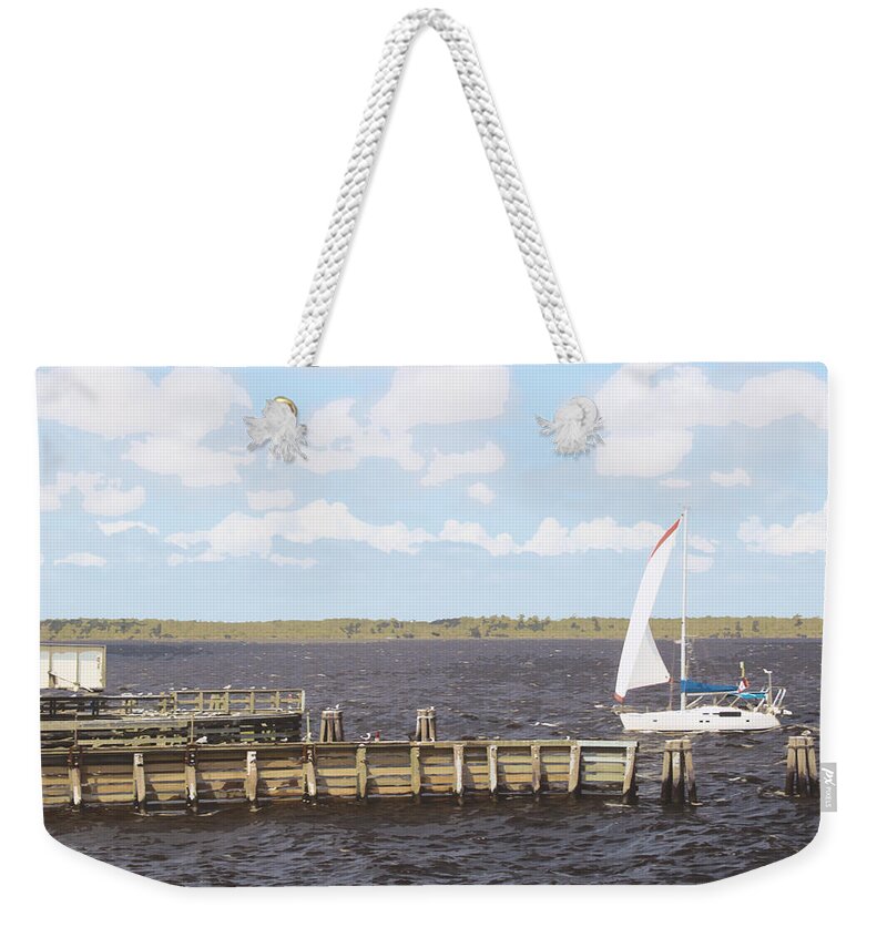 Sailboat Weekender Tote Bag featuring the painting Sailboat on approach by Darrell Foster