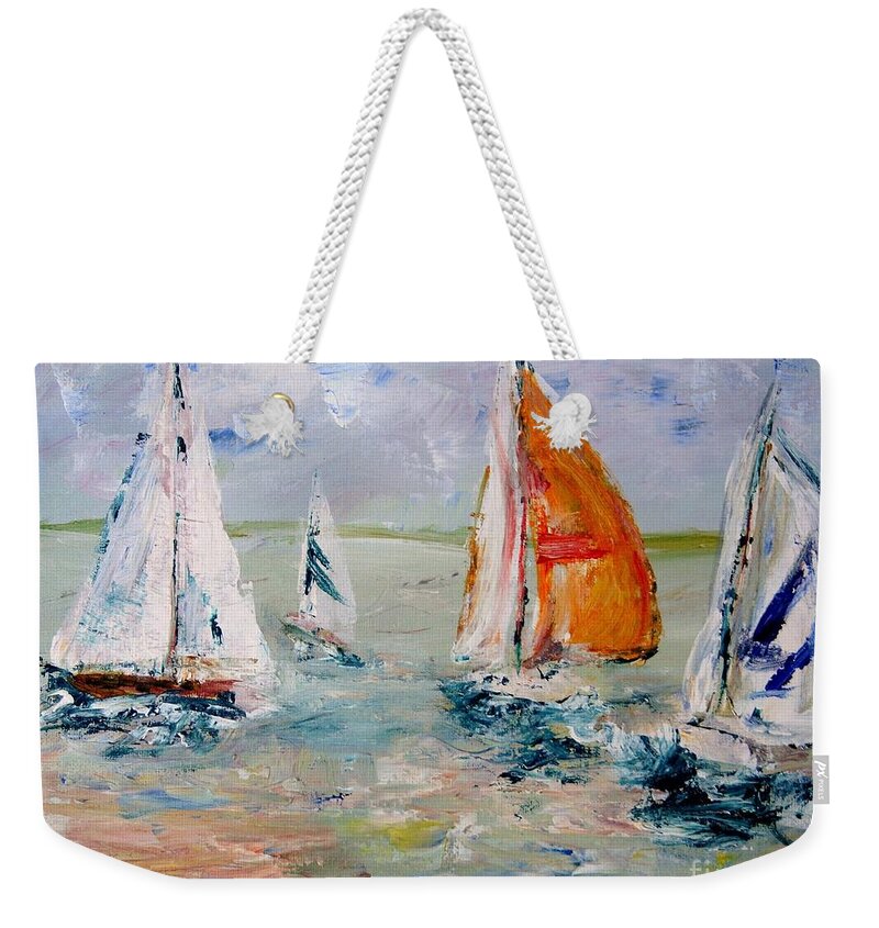 Sailboats And Abstract 2 Weekender Tote Bag featuring the painting Sailboat studies 3 by Julie Lueders 