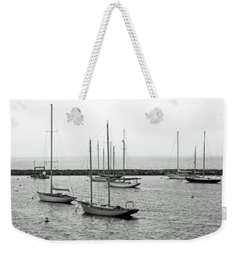 Black And White Nautical Weekender Tote Bag featuring the photograph Sailboats, Martha's Vineyard by Brooke T Ryan