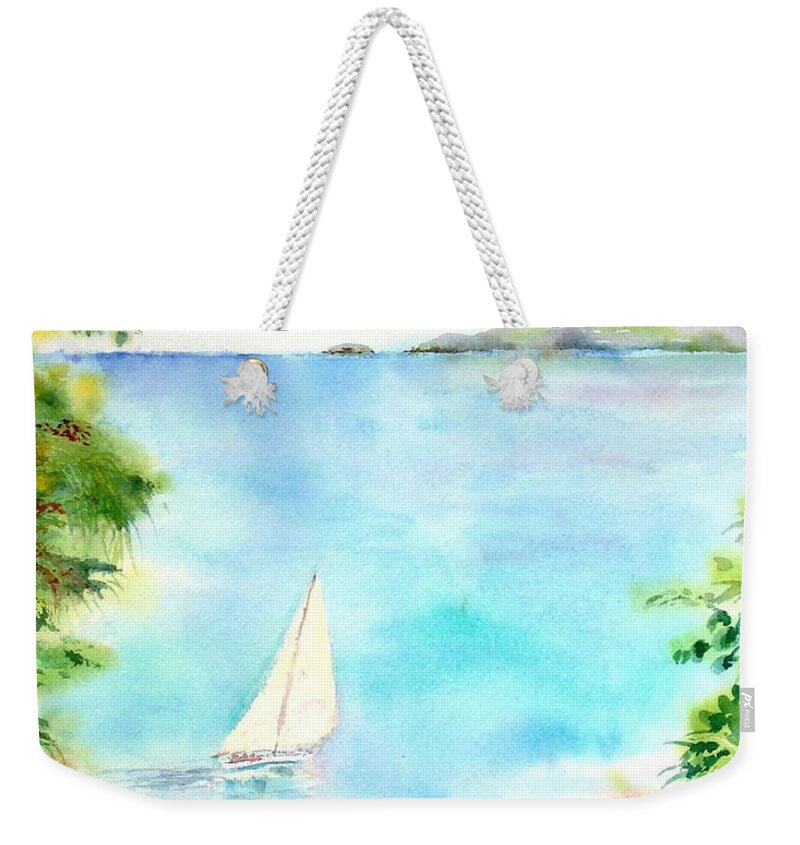Sailing Weekender Tote Bag featuring the painting Sailing in the Caribbean by Diane Kirk