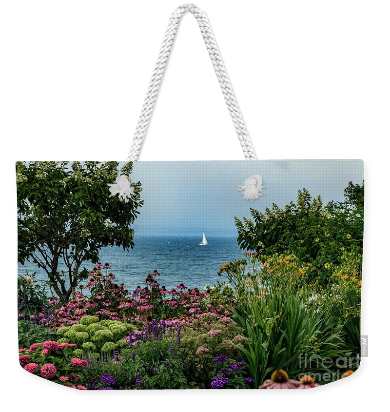 Boat Weekender Tote Bag featuring the photograph Sailing in the Garden by Beth Phifer