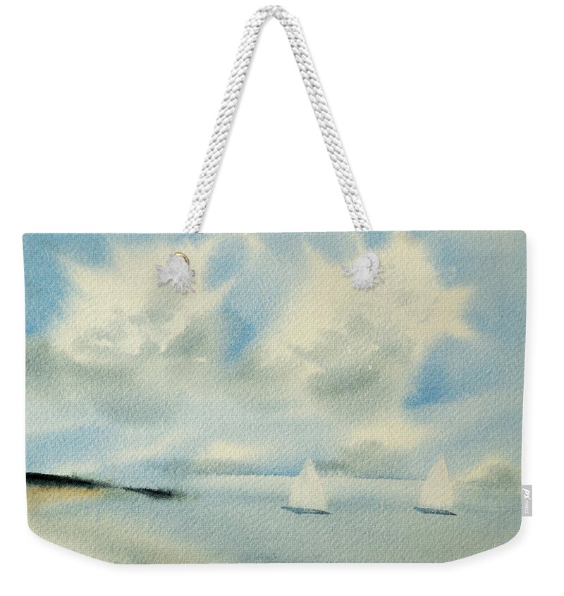 Bay Weekender Tote Bag featuring the painting Sailing into A Calm Anchorage by Dorothy Darden