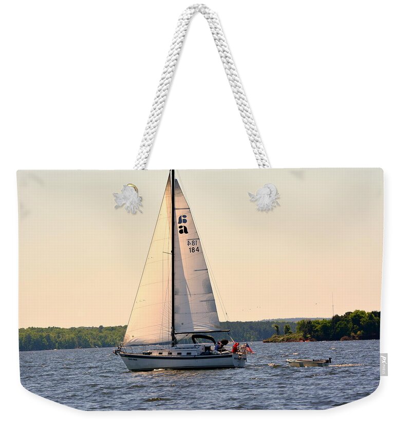 Sailboat Weekender Tote Bag featuring the photograph Sailing On Lake Murray SC by Lisa Wooten