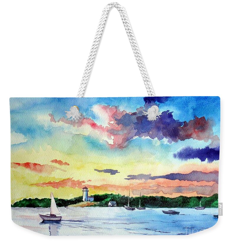 Sailing Weekender Tote Bag featuring the painting Sailing on the Bay by Christopher Shellhammer