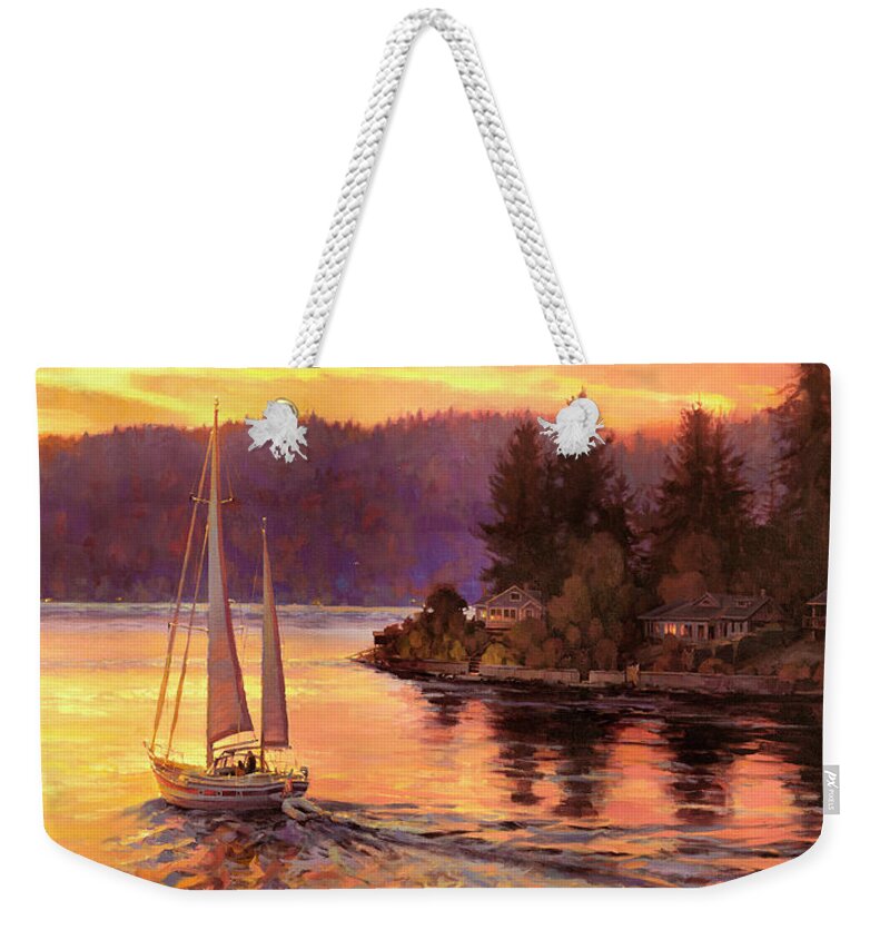 Sailing Weekender Tote Bag featuring the painting Sailing on the Sound by Steve Henderson