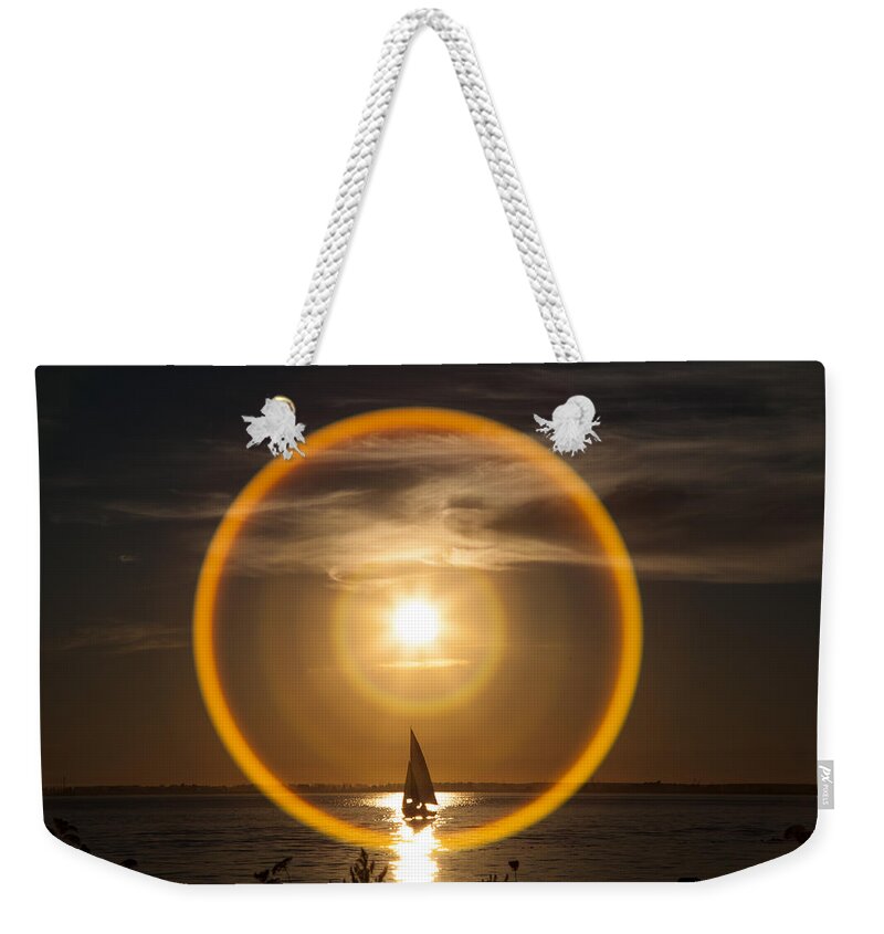 White Rock Weekender Tote Bag featuring the photograph Sailing through the Iris by Monte Arnold
