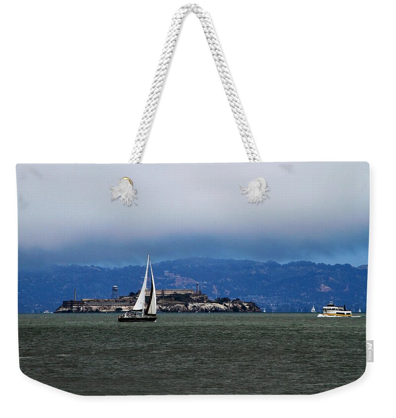 Bonnie Follett Weekender Tote Bag featuring the photograph Sailing Under the Fog by Bonnie Follett