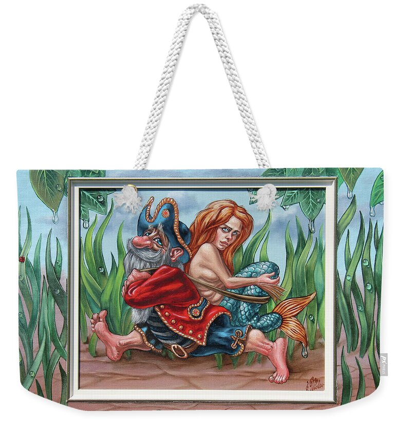 Painting Weekender Tote Bag featuring the painting Sailor and mermaid by Victor Molev