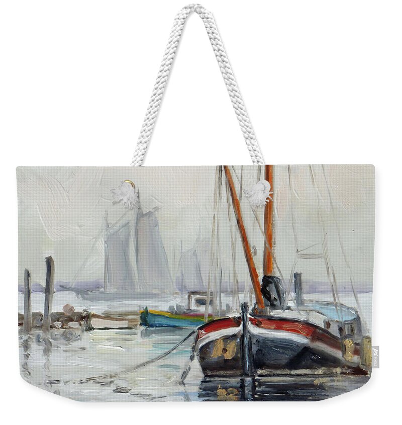 Sails Weekender Tote Bag featuring the painting Sails 5 - Dutch canal by Irek Szelag