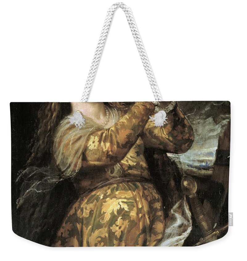 Titian Weekender Tote Bag featuring the painting Saint Catherine of Alexandria by Titian