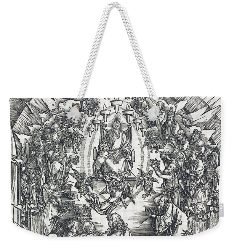 Durer Weekender Tote Bag featuring the drawing Saint John before God and the Elders by Albrecht Durer